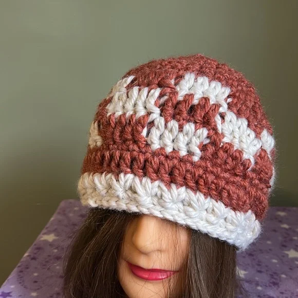 Crochet knit medium checkered beanie soft acrylic yarn new extremely warm - Picture 2 of 6